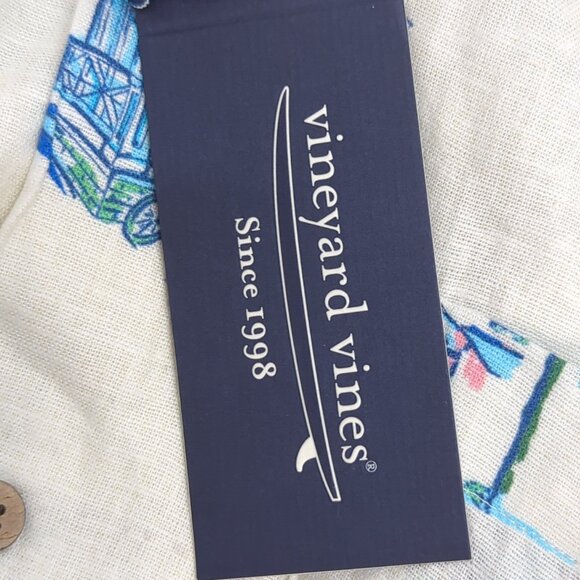 Vineyard Vines Gasparilla Icons Linen Blend CBNA Shirt Large White Cap - Picture 6 of 8